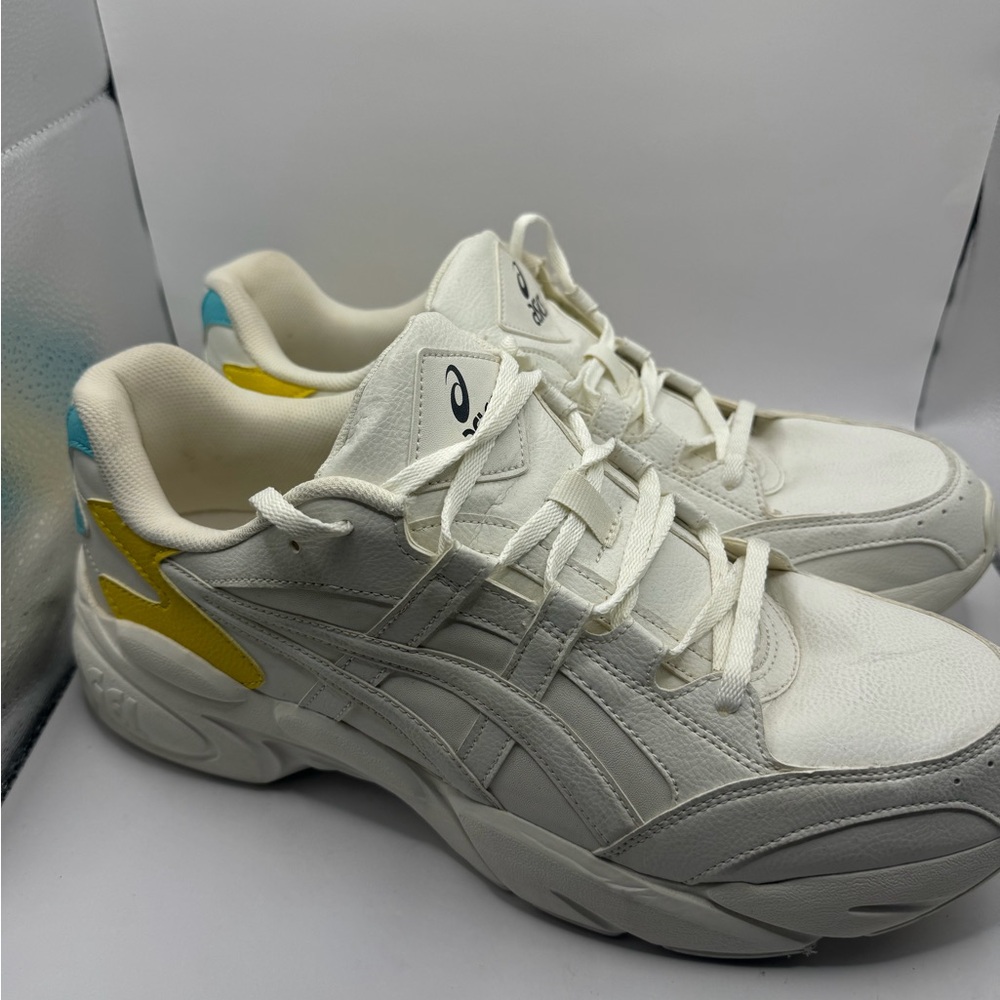 Asics White Sneakers with Yellow and Blue Highlights